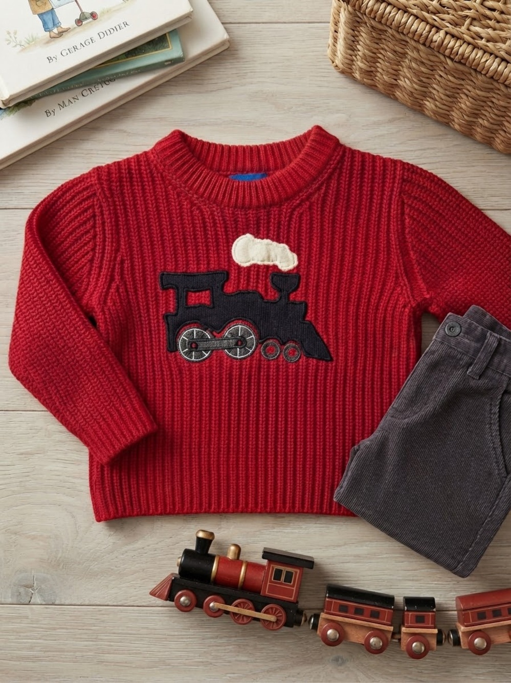 Vintage OshKosh B'gosh Red Knit Train Sweater Crewneck